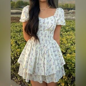 Blue Green Tiered Ruffled Sundress